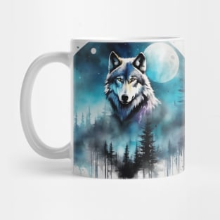 Timber Wolf in Watercolor and Charcoal Mug